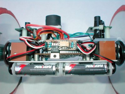 Rollie's top view showing power disconnect circuitry.